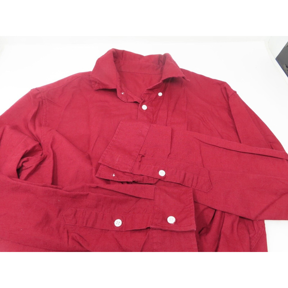 Amazon Linen Men's Shirt Size M Burgundy Long Sleeved Solid